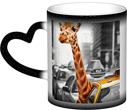 XTXGBT Giraffe in New York Color Changing Coffee Mug Ceramic Cup with Heart Handle for Home Office Women Me