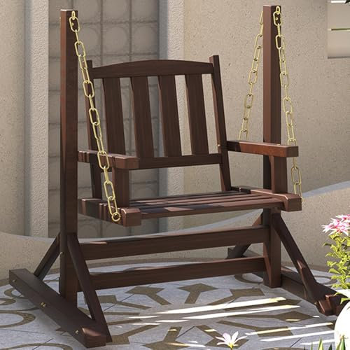 Silla columpio para exteriores con cadenas, columpio de porche de madera resistente para relajarse en el jardín, patio, césped, balcón o patio trasero