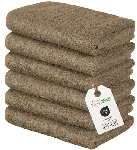 nice homeit Juego de 6 Toallas de Cara y Manos de 40 x 60 cm – Toallas de baño de 100% algodón Hilado en Anillo – Extra Suave y Absorbente. Fabricado en Italia (Marròn)