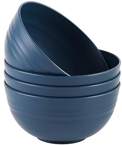 4 Pcs Unbreakable Cereal Bowls, 24 OZ Reusable Lightweight Plastic Bowl | Soup and Salad Bowls for Rice Noodle Snack Fruit, Dishwasher & Microwave Safe (Dark Blue)