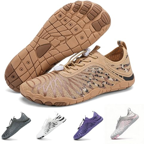 FUNWINK Hike Barefoot Shoes for Womens Men Wide Toe Water Shoes Flexible Lightweight Daily Wear Walking Shoes Unisex,Designed for Walking,Running&Swimming Tan
