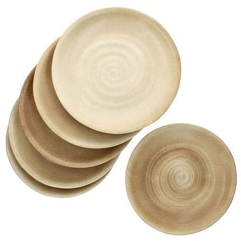 MamboCat CLAY BEIGE 6er Set Speiseteller I Ø27,5cm I Essteller aus Steingut I beige mit Strudel-Dekor I für 6 Personen I große Teller für Hauptgerichte, zum Grillen