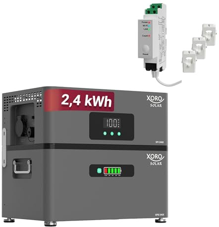 XORO SOLAR ATLAS-D, 2400 Wh AC-gekoppelter Solarspeicher für Balkonkraftwerk und Dachanlagen, 2400W Lade-/Entladeleistung, Notstrom, IP65, App-gesteuert, erweiterbar auf 12 kWh, inkl. Smart Meter