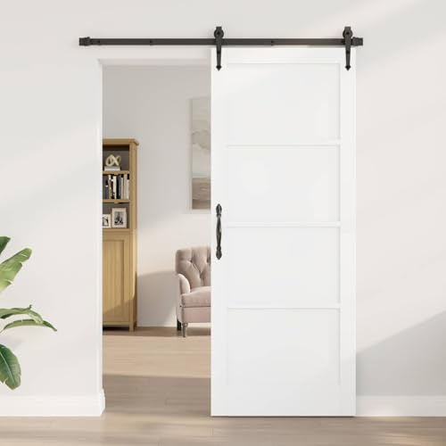 Runheo Porta interna bianca, 83 x 211 cm, in compensato, porta scorrevole rustica, robusta, salvaspazio, per appartamento, ingresso laterale, porta di casa, facile da montare e versatile in casa
