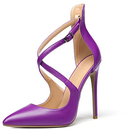 elashe Décolleté con Cinturino, Punta Chiusa Scarpe Tacco Eleganti con Cinghie Incrociate Viola EU39