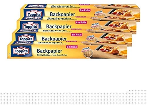 Toppits Backpapier 8m Rolle 38cm breit Antihaft-StStruktur (4er Pack)