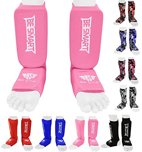 Protège-tibias Enfant Be Smart pour MMA, boxe, Muay Thai, kick-boxing - Protection du tibia et du cou-de-pied, rose, XXXS (3 to 8 Years)