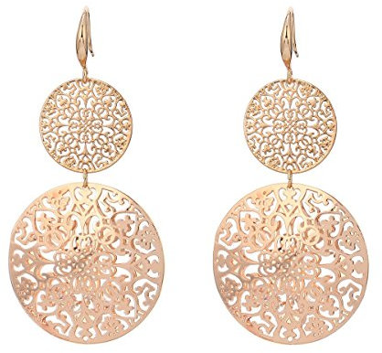 boucle d'oreille suspendue pour les femmes, boucle d'oreille fleur creux or rose en acier inoxydable avec cristal, Acier allié