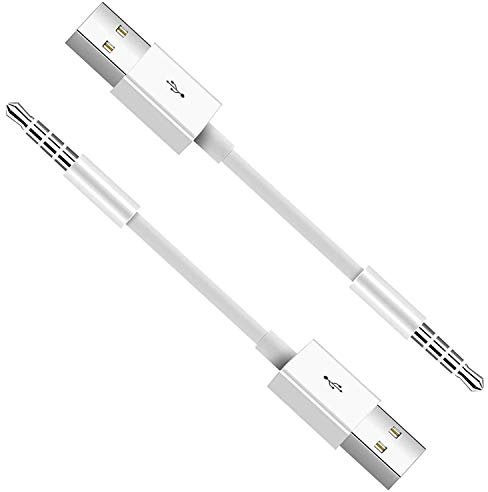 for iPod Shuffle Cable, 2-Pack 3.5mm Jack Plug to USB Charger + SYNC Data Replacement Cable Compatible for Apple iPod Shuffle 3rd 4th 5th Generation MP3/MP4 - White