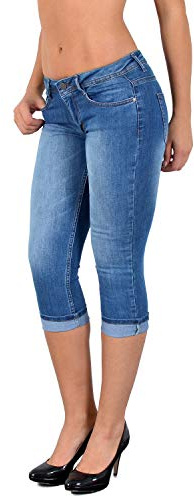 ESRA Damen Capri Jeans Hose Tiefer Bund Caprihose Kurze Jeans Hose bis Übergröße J470