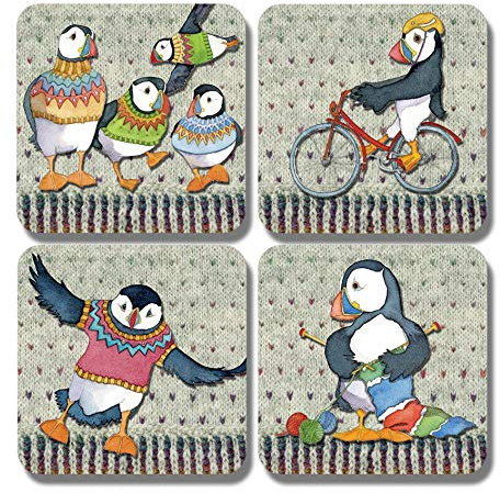 Emma BallWoolly Puffins Coasters - Set of 4