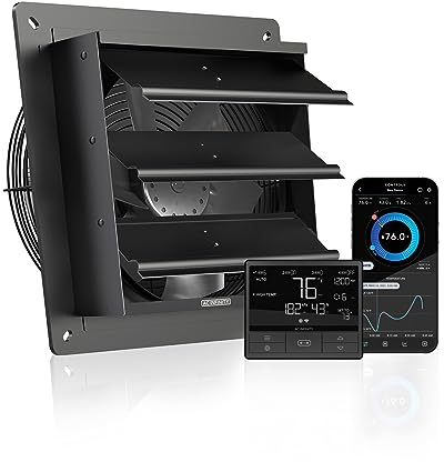 AC Infinity AIRLIFT T10, Shutter Exhaust Fan 250mm with WiFi Temperature Humidity Controller, EC-Motor Wall Mount Ventilation and Cooling for Sheds, Attics, Workshops, and Greenhouses, 10-Inch