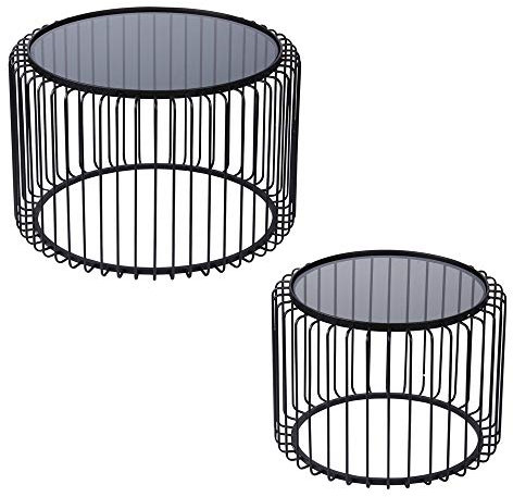 TABLE PASSION - Set de 2 Tables Basses Rondes métal Noir et Verre