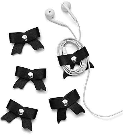 SenseAGE Lot de 5 organiseurs de cordons, range-cordons en forme d'arc, support USB, gestion des câbles en cuir, sangles de câble, enrouleur d'écouteurs, sangles de rangement pour appareils