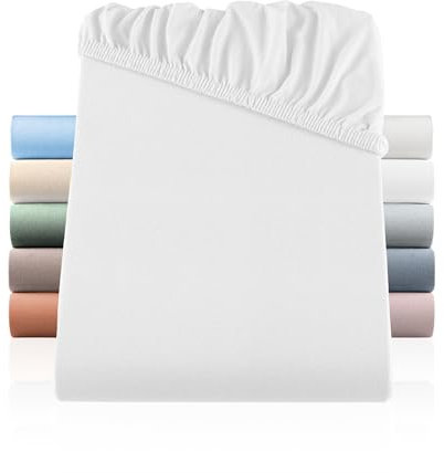 BaSaTex Bio Jersey Boxspringbett & Wasserbett Spannbettlaken 200x220 cm - 40 cm Steghöhe - Spannbetttuch aus 100% Bio Baumwolle GOTS-Zertifiziert - 200 x 220 cm - Farbe: Weiss