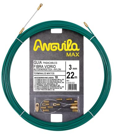 Anguila Max| Guía Pasacables| Fibra de Vidrio Reforzada| Nylon| Terminales Mixtos| Color Verde| Diámetro 3mm| 22 metros