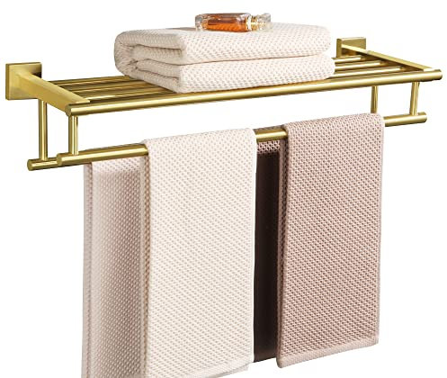 Alise Porte-serviettes, double barre de serviette, support mural pour salle de bain et lavabo, étagère à serviettes en acier inoxydable SUS 304, finition dorée brossée, 61 cm