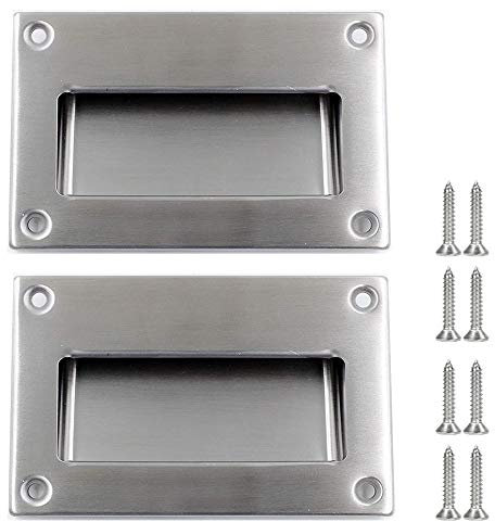 Gasea 2 Packs Flush Recessed Pulls Handles, 5 x 3-1/4 Stainless Steel Rectangle Hidden Door Pull Handles Finger Insert Sliding Handles