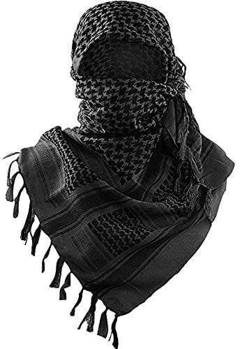 Luxns Militärischer Shemagh Taktischer Wüsten-Schal / 100% Baumwolle Keffiyeh Schal Wrap für Damen und Herren, Schwarz, Einheitsgröße