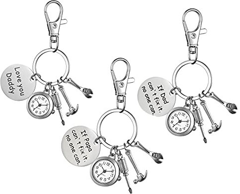 JewelryWe Karabineruhr Herren Taschenuhr mit Schlüsselanhänger: 3pcs Karabiner Uhr mit Gravur Love You Daddy Reparatur Werkzeug Sets Anhänger Männer Analog Quarz Schlüsselring Schlüsselbund Uhr