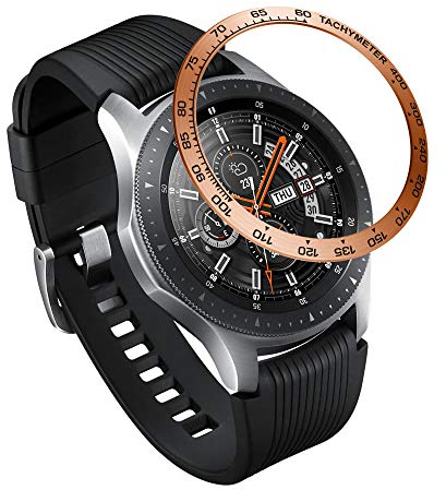 Yikamosi Rostfreier Stahl Lünetten Ring Kompatibel mit Samsung Galaxy Watch 46MM,Bezel Ring Adhesive Cover Anti-Kratz- und Kollisionsschutz für Galaxy Watch Accessory,Roségold-F