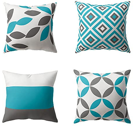 Set di 4 Geometria Copricuscini, Moderni Federa, Fodera per Cuscino, con Cerniera, Tocco di Peluche, Solo Federe, per Divano, Casa Soggiorno, Camera da Letto, Decorazione per Interni (45x45cm, Blu)