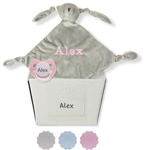 Schnuller für Babys, personalisierbar mit Namen, für Babys von 0-6 Monaten, BPA-frei, präsentiert in eleganter Vintage-Box (Rosa, Schnuller + Doudou) | BebeDeParis