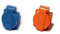 HOLZER 8 Stück/Einbausteckdose Schuko Anbau Steckdose 16A Feuchtraum / PA6 / + Flansch Dichtung (4xBlau / 4xOrange)
