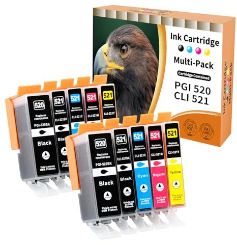 10x 520XL 521XL Druckerpatronen Kompatibel für Canon PGI-520 CLI-521 für Canon PIXMA iP3600 iP4600 iP4700 MP540 MP550 MP560 MP620 MP630 MP640 MP980 MP990 MX860 MX870