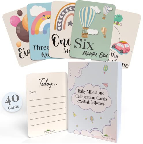 40 Meilensteinkarten Baby in Geschenkbox für Junge Mädchen - Babyparty Geschenk zur Geburt - Meilensteinkarten Baby Babykarten (English)