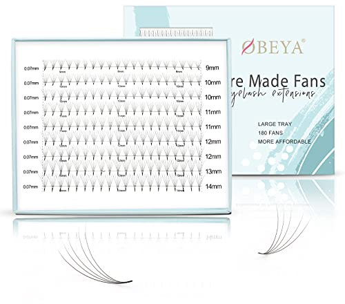 Obeya 9 Lines Premade Fans 0.07mm D curl 5D Volume Eyelash Extensions 9mm 10mm 11mm 12mm 13mm 14mm Pre fanned Lashes Extension Pre made Fan Russian Lashes (5D 0.07 D mix)