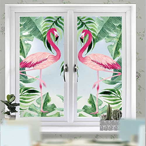 Window Privacy Film Pink Flamingo Privacy Film for Glass Windows Tint Stickers for Glass Blackout Frosted Window Film Self Adhesive Roll Bathroom Living Room 30×120cm