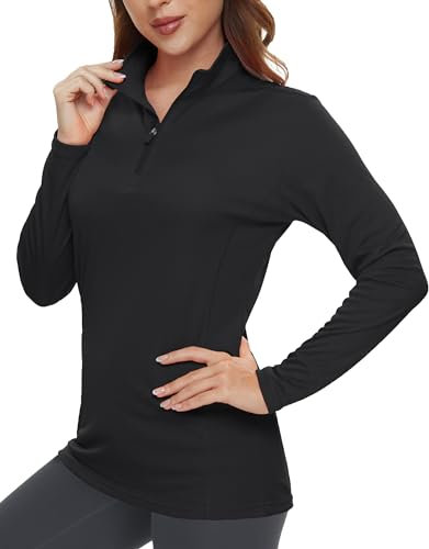 TACVASEN Damen Rash Guard UV Sonnenschutz Langarmshirt Schnelltrocknend Laufshirt Leicht Outdoor Shirt (M, Schwarz)