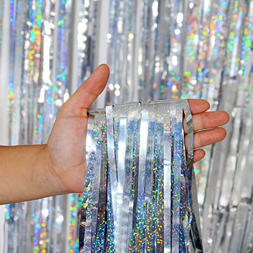 Lametta Vorhänge Silber Glitzer Deko, NAVK Folien Fransen Lametta Vorhange Hintergrund für Partydekor Geburtstags Hochzeit Karneval Faschingsdeko - 1m x 2.5m