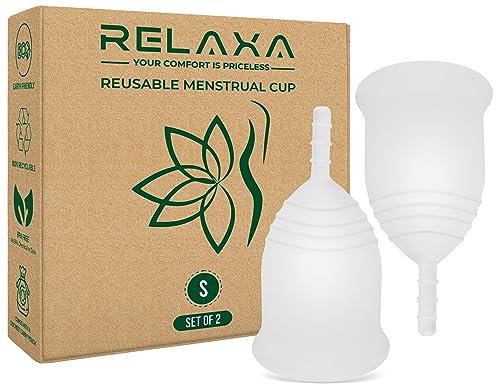 Relaxa Soft & Easy to-Use Reusable Small Menstrual Cups Premium Quality Lasts for 12 Hours with Storage Pouch - Leakproof & Comfortable Feminine Hygiene Period Cups for Women (Pack of 2)