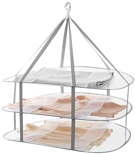 Faltbarer Netztrockner zum Aufhängen, Pullover-Trockengestell, 3-stöckiges Netzwerk, faltbarer Trockenkorb für Pullover, Spielzeug, Socken, Federjacke, Outdoor, Indoor, tragbar