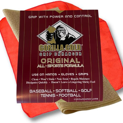 Gorilla Gold Tacky Towel Grip Enhancer All-Sport - (Multi-Packs) - Sweaty Hands Tacky Cloth Grip Enhancement for Softball, Golf, Baseball, Tennis & More, Bundled with Covey Cloth (1 Tacky Towel)