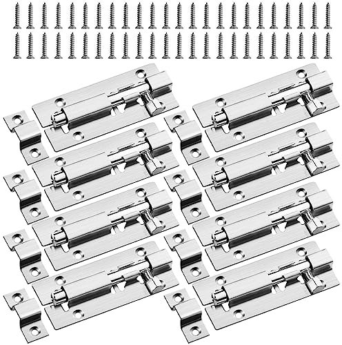 Door Lock Bolt Lock 8Pcs 3 Inch 75mm Door Bolts for Internal Doors Stainless Steel Slide Bolt Durable Gate Latch with Screws for Bathroom Bedroom Toilet Shed Barrel Yard Garage Pet Gates(Silver)