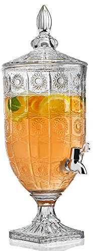 1.3 Gallon Glass Drink Dispensers for Parties Glass Beverage Dispenser with Tap for Party Bar Wedding Crystal Collection Dispenser Decor Wide Mouth with Lid Iced Beverage Dispensers