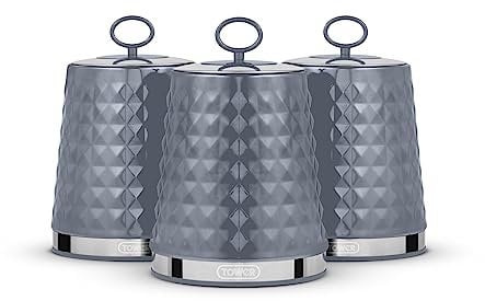 Tower T826207GRY Solitaire Set of 3 Canisters, Stainless Steel, Grey