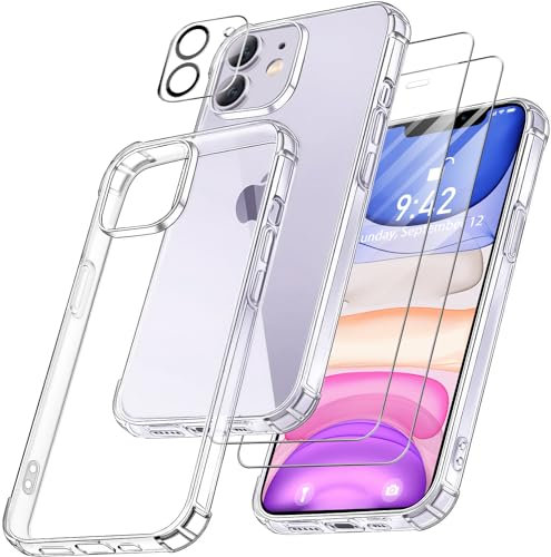 FLLAO 4 en 1 Funda para iPhone 11 con 2 Protector Pantalla y 1 Protector Lente Cámara, [Almohadilla de Aire integrada] Antigolpes Antiarañazos TPU Suave Carcasa