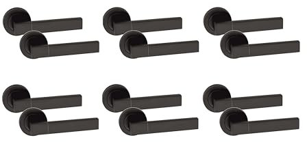 Golden Grace 6 Pair of Capri Design Door Handle On Round Rose Latch Door Handles Matt Black Finish with 52mm Diameter