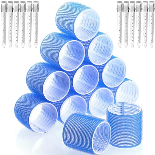 Lot de 24 bigoudis auto-adhésifs - Sans chaleur - Avec 12 clips de bec de canard - Pour cheveux longs et courts