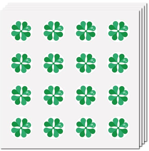 CREATCABIN 128Pcs Four-Leaf Clover Stickers Decal Self-Adhesive Waterproof Planner Sticker Round Bulk Green Stickers for St. Patrick's Day Party Arts Water Bottles Laptop Luggage Cup 2.5x2.5cm