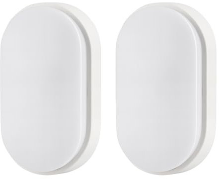 M EGA MEGACUBE 18W LED 4000K IP65 Ovale Wandleuchte mit weißer Blende für Innen, Außen, Bad, Büro, Flur, Korridor, Hauswirtschaftsraum, Schuppen, Werkstatt, etc- Verbesserte Version - 2 Stück