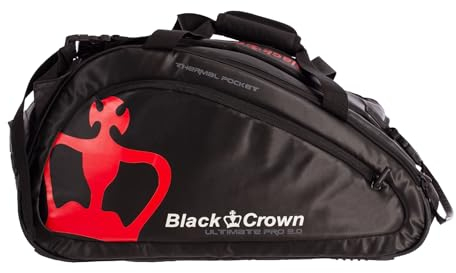 Black Crown - Paletero Ultimate Pro 2.0 Negro-Rojo - 100% Poliéster - Compartimentos Centrales - Compartimento Térmico - Capacidad: 2 Palas - Bolsillo Inferior para Zapatillas