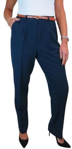 Paulo Due Smart Tailored Fit Pleated Trousers for Women UK Ladies Formal Office Trouser Lightweight Work Pants Navy Blue 8-22 (20)