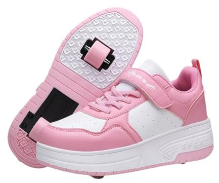 ENEN Schuhe mit Rollen für Jungen & Mädchen, Outdoor Turnschuhe mit Rollen Versenkbarer, Schuhe mit Rollen Kinder, 2-in-1 Roller Schuhe Turnschuhe mit 2 Rollen