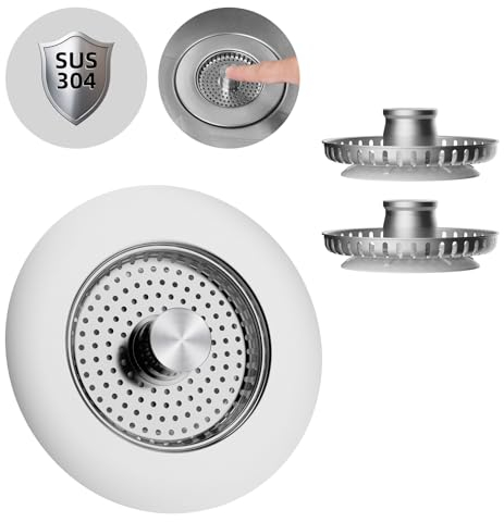 Hibbent Kitchen Sink Plug Combo - All Metal, Anti-Clogging, Strainer, Stopper with 2 Strainers - Prevents Odors - Sink Depth > 22mm