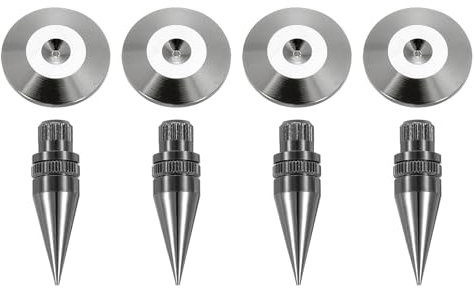 sourcing map 4pcs Black Speaker Spike Kit Shockproof Adjustable Copper Speaker Spike Isolation with Speaker Spikes Pads Mat for Subwoofer CD DVD Audio Amplifier Recorder